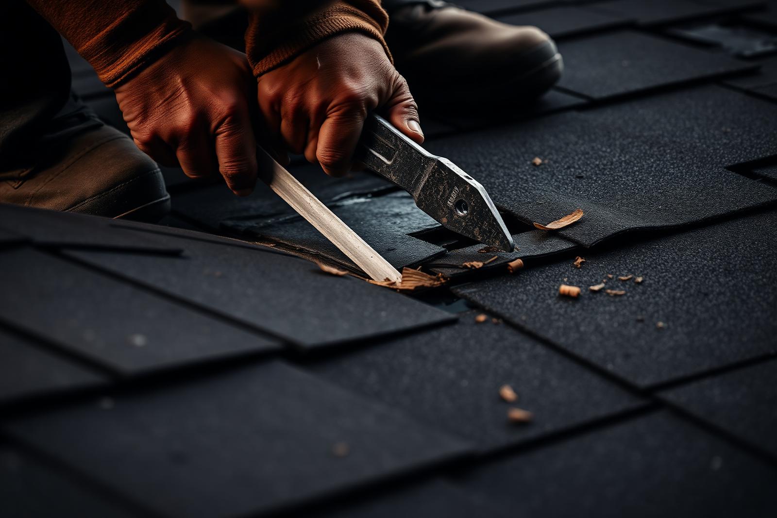 Damaged roof before repair